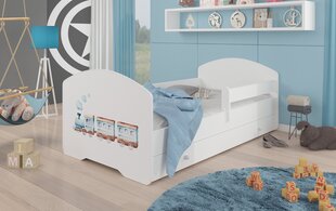 Кровать ADRK Furniture Pepe Barrier Railway, 140х70 см, белая цена и информация | Детские кровати | 220.lv