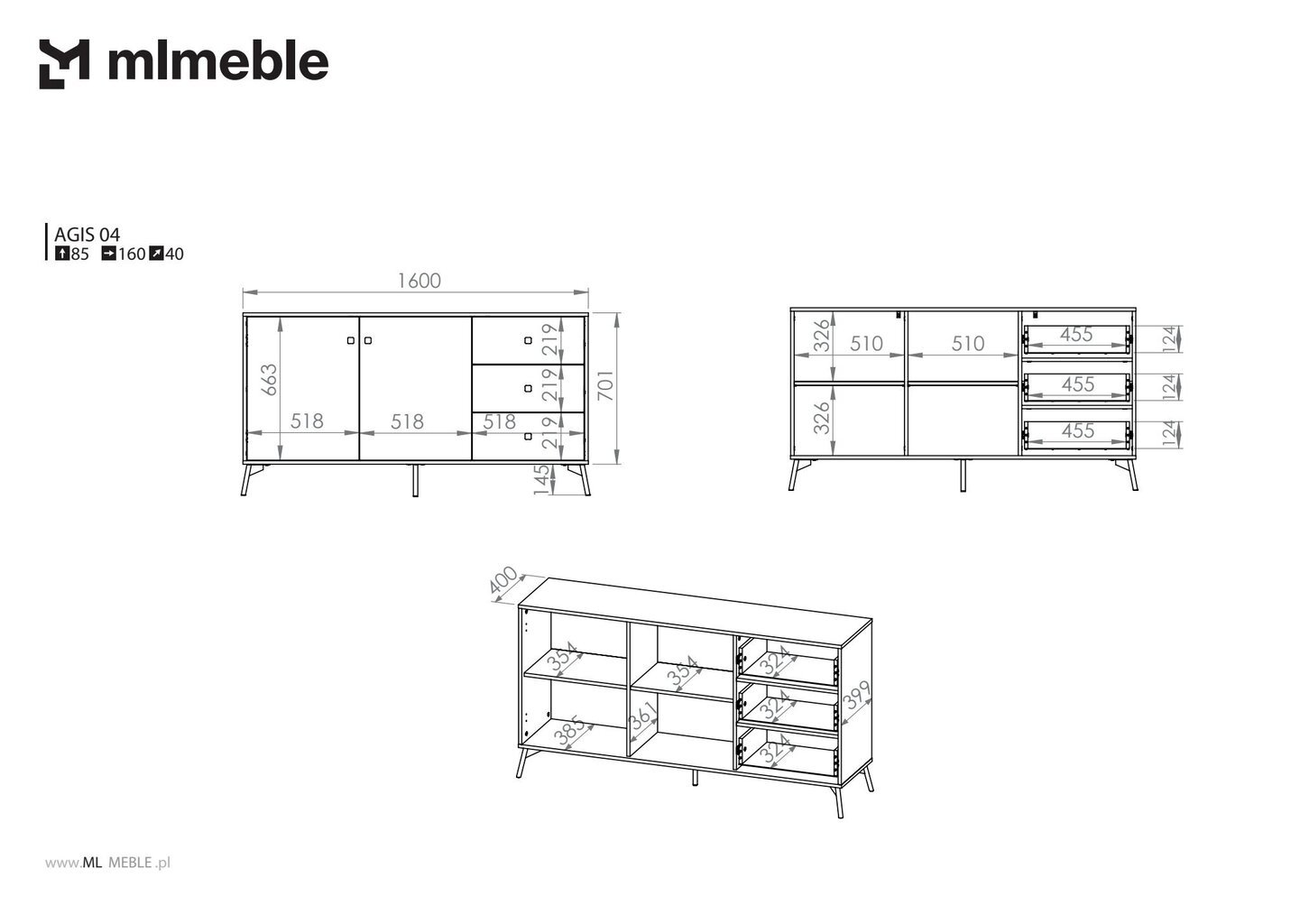 Kumode ML Meble Agis 04, brūna/melna cena un informācija | Kumodes | 220.lv