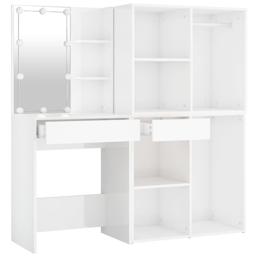 Tualetes galdiņš ar led un 2 skapjiem, balts, koka cena un informācija | Kosmētikas galdiņi | 220.lv