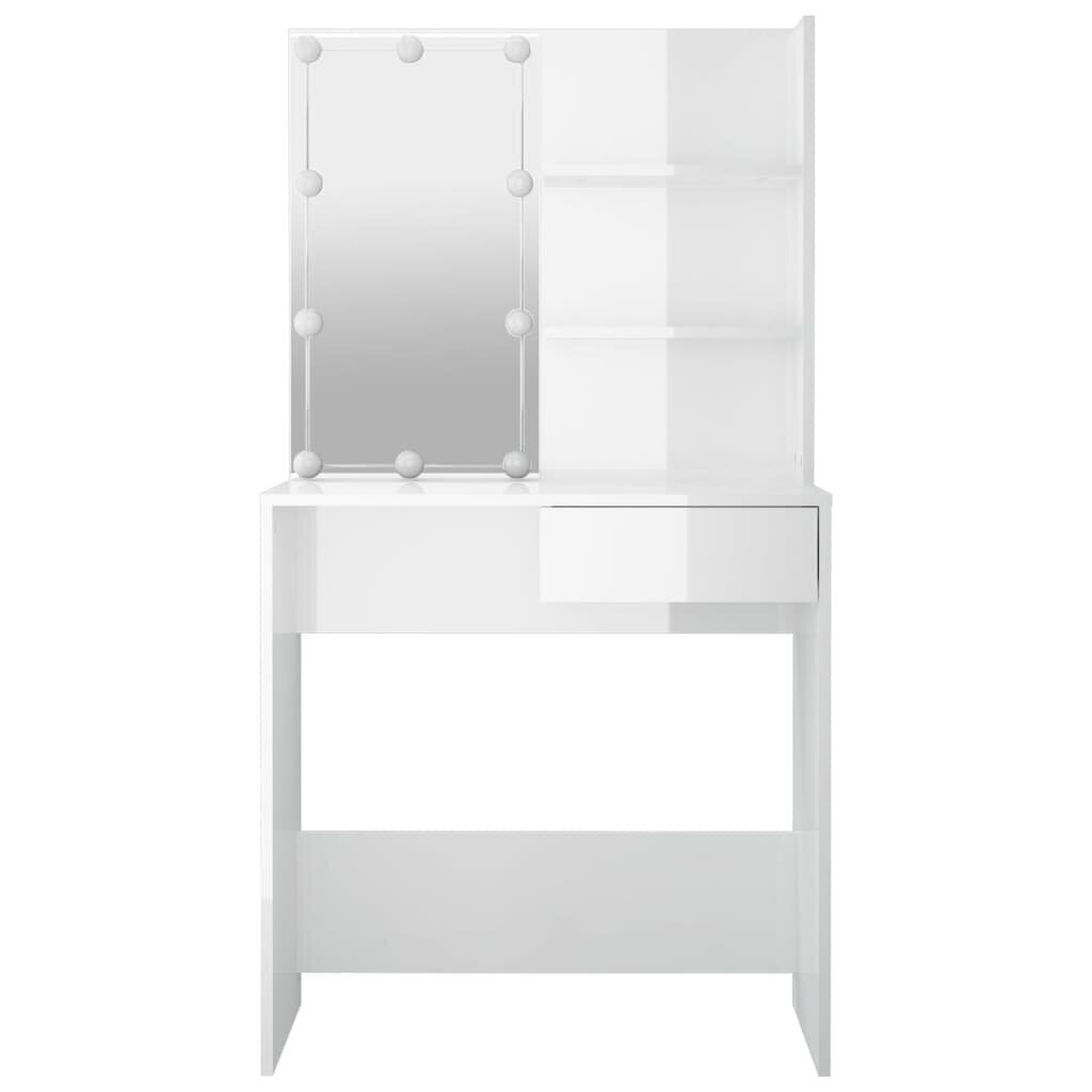 Tualetes galdiņš ar led, balts, 74.5x40x141cm, spīdīgs cena un informācija | Kosmētikas galdiņi | 220.lv