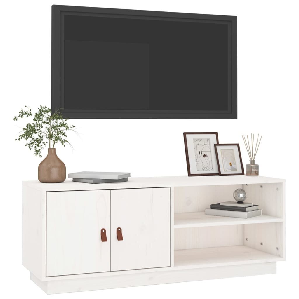 TV skapis, balts, 105x34x40cm, priedes masīvkoks cena un informācija | TV galdiņi | 220.lv