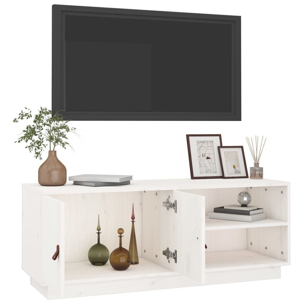 TV skapis, balts, 105x34x40cm, priedes masīvkoks cena un informācija | TV galdiņi | 220.lv