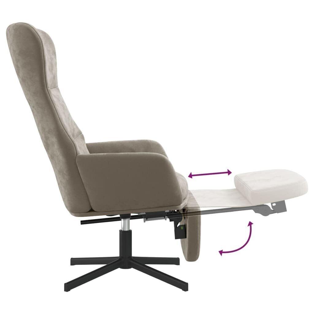 Atpūtas krēsls ar kāju balstu, gaiši pelēkā krāsā, samts цена и информация | Atpūtas krēsli | 220.lv