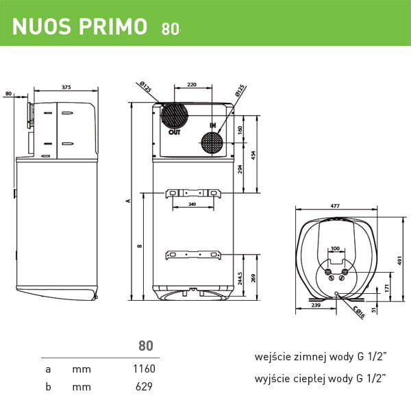 Ūdens sildītājs ar siltumsūkni Ariston Nuos Primo80, 80L, 3623238 cena un informācija | Ūdens sildītāji | 220.lv