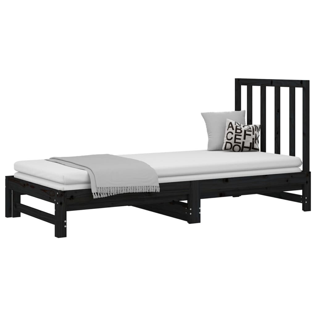 Izvelkama gulta vidaXL (2x(90x200) cm), melns cena un informācija | Gultas | 220.lv