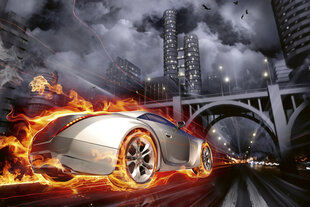 Фотообои - Огненный автомобиль 375х250 см цена и информация | Фотообои | 220.lv
