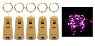 5 gab vītnes pudeles aizbāznis ar rozā baterijām cena un informācija | Ziemassvētku lampiņas, LED virtenes | 220.lv