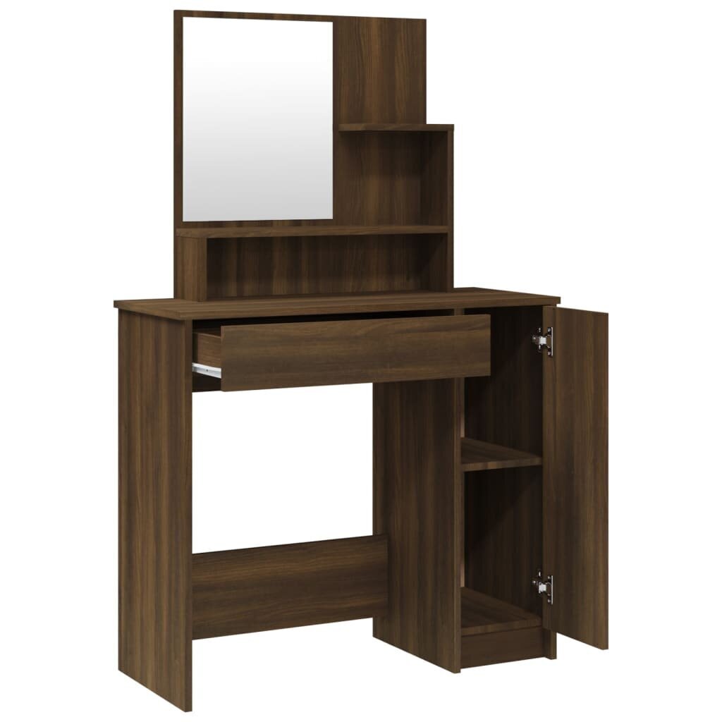 Tualetes galdiņš ar spoguli, brūns, 86.5x35x136cm cena un informācija | Kosmētikas galdiņi | 220.lv