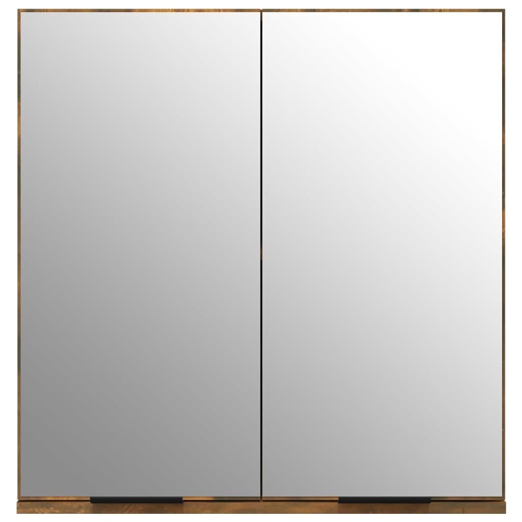 Spoguļa vannas istabas skapis, dūmu ozola krāsā, 64x20x67cm cena un informācija | Vannas istabas skapīši | 220.lv