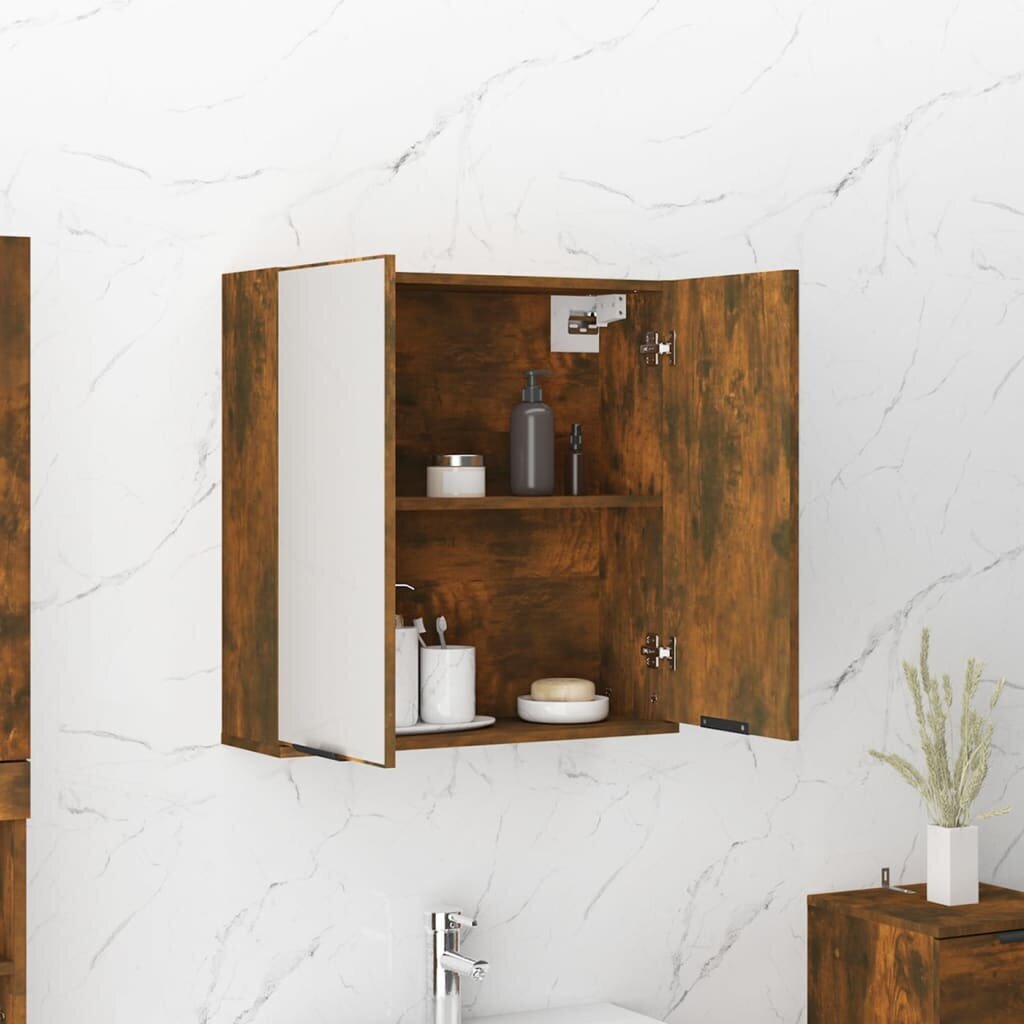 Spoguļa vannas istabas skapis, dūmu ozola krāsā, 64x20x67cm цена и информация | Vannas istabas skapīši | 220.lv