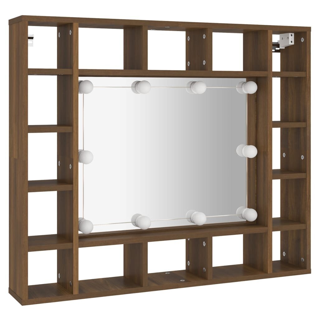 Spoguļskapis ar LED apgaismojumu, brūns, 91x15x76,5cm cena un informācija | Vannas istabas skapīši | 220.lv