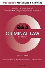 Concentrate Questions and Answers Criminal Law: Law Q&A Revision and Study Guide 3rd Revised edition цена и информация | Книги по экономике | 220.lv