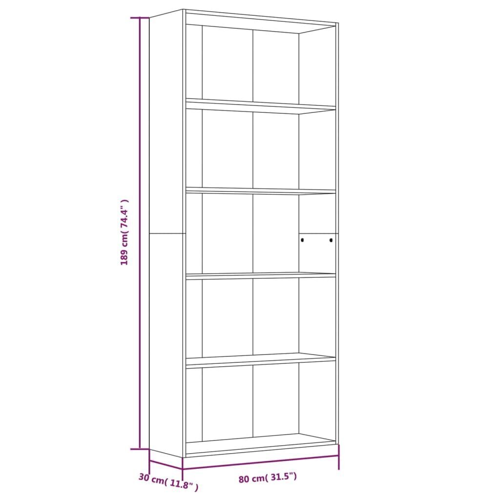 Grāmatu skapis, 5 līmeņi, ozols, 80x30x189cm, koks cena un informācija | Plaukti | 220.lv