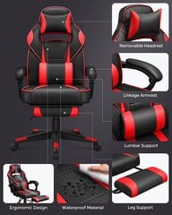 SongMics spēļu krēsls, galda krēsls ar kāju balstu, biroja krēsls ar galvas balstu un muguras spilventiņu, regulējams augstums, ergonomisks, 90-135 ° slīpuma leņķis, līdz 150 kg, melnā sarkanā krāsā OBG73BRV1 цена и информация | Офисные кресла | 220.lv