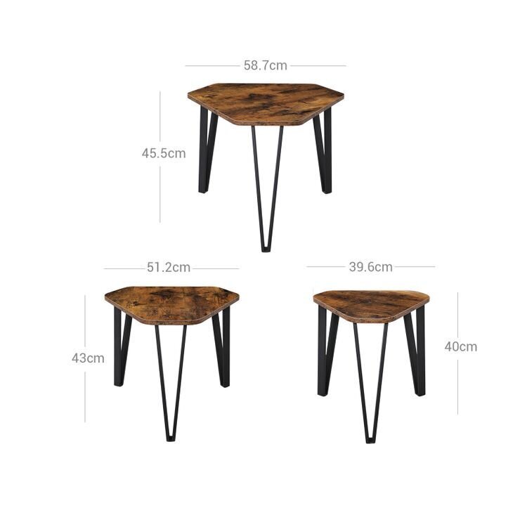 3 kafijas galdiņi ar metāla kājām VASAGLE LNT14BX cena un informācija | Žurnālgaldiņi | 220.lv