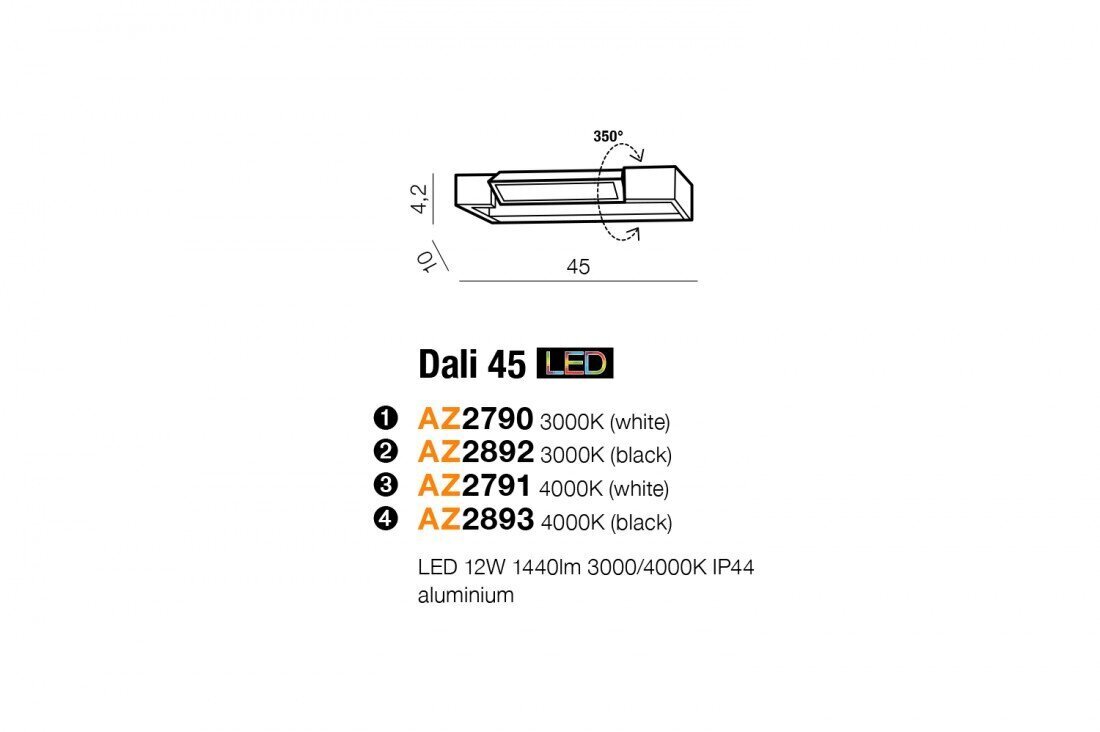 Sienas vannas istabas lampa AZzardo Dali AZ2892 cena un informācija | Sienas lampas | 220.lv