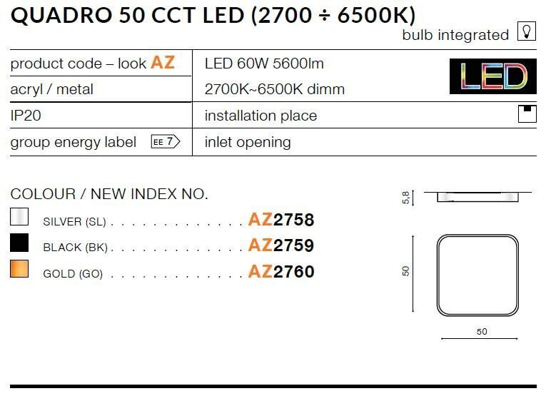 Griestu lampa AZzardo Quadro AZ2760 cena un informācija | Griestu lampas | 220.lv