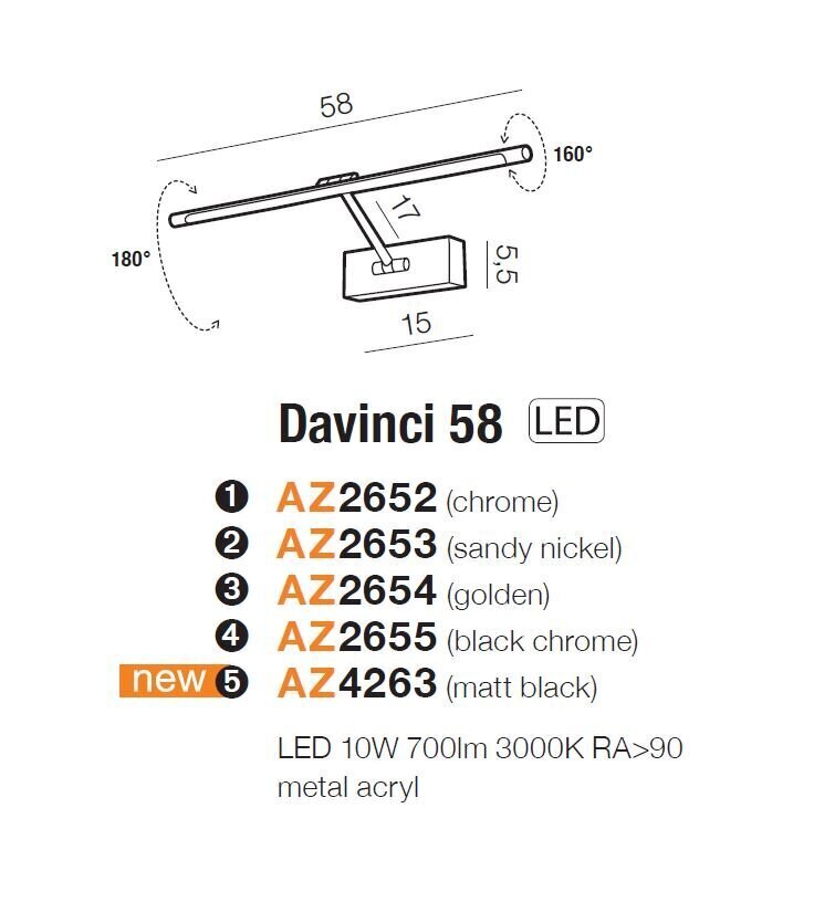 Sienas lampa AZzardo Davinci AZ2654 цена и информация | Sienas lampas | 220.lv