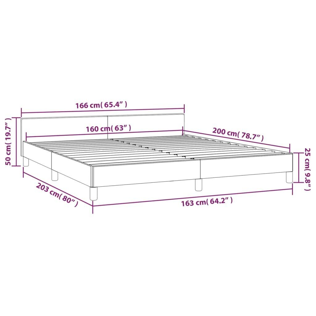 Gultas rāmis ar galvgali vidaXL (160x200 cm), pelēkbrūns cena un informācija | Gultas | 220.lv