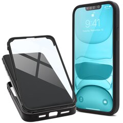 Moozy 360 grādu triecienizturīgs vāciņš iPhone 14 - Caurspīdīgs ar melnu rāmi, Divpusēja aizsardzība, Telefona vāciņš ar ekrāna aizsargu cena un informācija | Telefonu vāciņi, maciņi | 220.lv