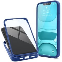 Moozy 360 grādu triecienizturīgs vāciņš iPhone 14 Plus - Caurspīdīgs ar zilu rāmi, Divpusēja aizsardzība, Telefona vāciņš ar ekrāna aizsargu cena un informācija | Telefonu vāciņi, maciņi | 220.lv