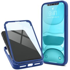 Moozy 360 grādu triecienizturīgs vāciņš iPhone X / XS - Caurspīdīgs ar zilu rāmi, Divpusēja aizsardzība, Telefona vāciņš ar ekrāna aizsargu cena un informācija | Telefonu vāciņi, maciņi | 220.lv