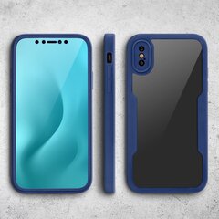 Moozy 360 grādu triecienizturīgs vāciņš iPhone X / XS - Caurspīdīgs ar zilu rāmi, Divpusēja aizsardzība, Telefona vāciņš ar ekrāna aizsargu cena un informācija | Telefonu vāciņi, maciņi | 220.lv