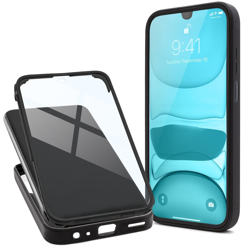 Moozy 360 grādu triecienizturīgs vāciņš Samsung Galaxy A32 5G - Caurspīdīgs ar melnu rāmi, Divpusēja aizsardzība, Telefona vāciņš ar ekrāna aizsargu цена и информация | Telefonu vāciņi, maciņi | 220.lv