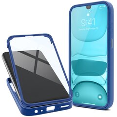 Moozy 360 grādu triecienizturīgs vāciņš Samsung Galaxy A32 5G - Caurspīdīgs ar zilu rāmi, Divpusēja aizsardzība, Telefona vāciņš ar ekrāna aizsargu cena un informācija | Telefonu vāciņi, maciņi | 220.lv