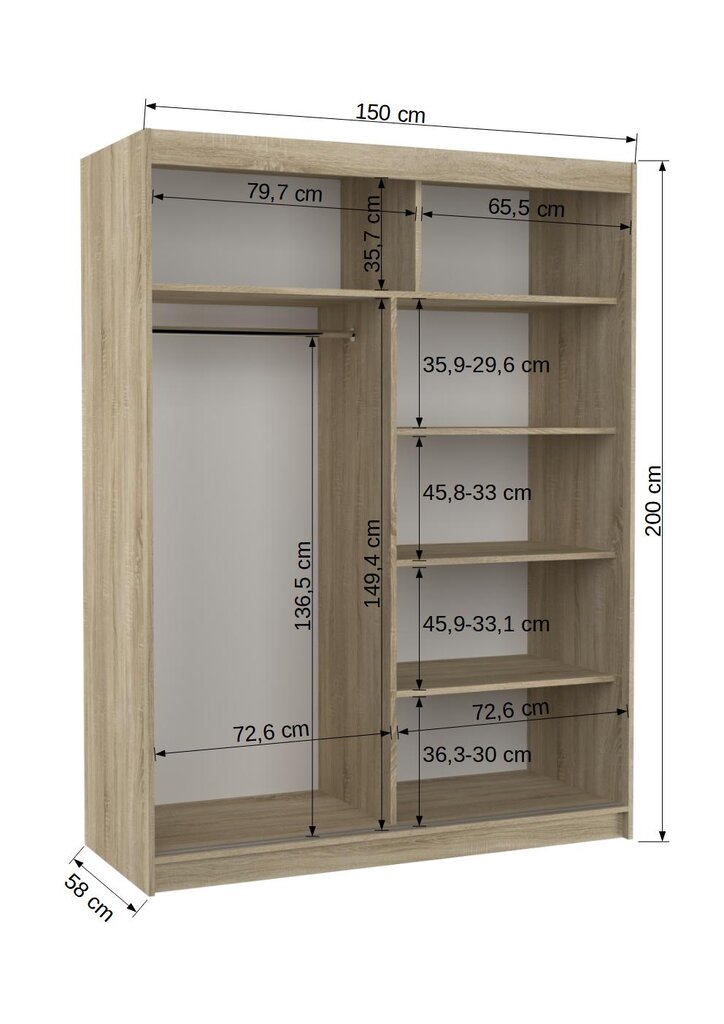 Skapis Dorrigo, ozola krāsa цена и информация | Skapji | 220.lv