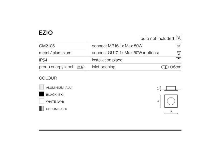 Iebūvējams vannas istabas gaismeklis AZzardo Ezio AZ0811 cena un informācija | Iebūvējamās lampas, LED paneļi | 220.lv