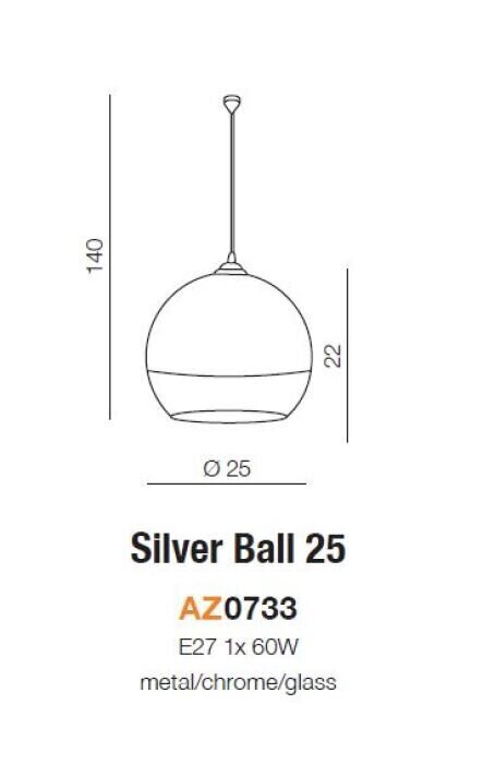 Piekaramā lampa AZzardo Silver ball AZ0733 цена и информация | Lustras | 220.lv