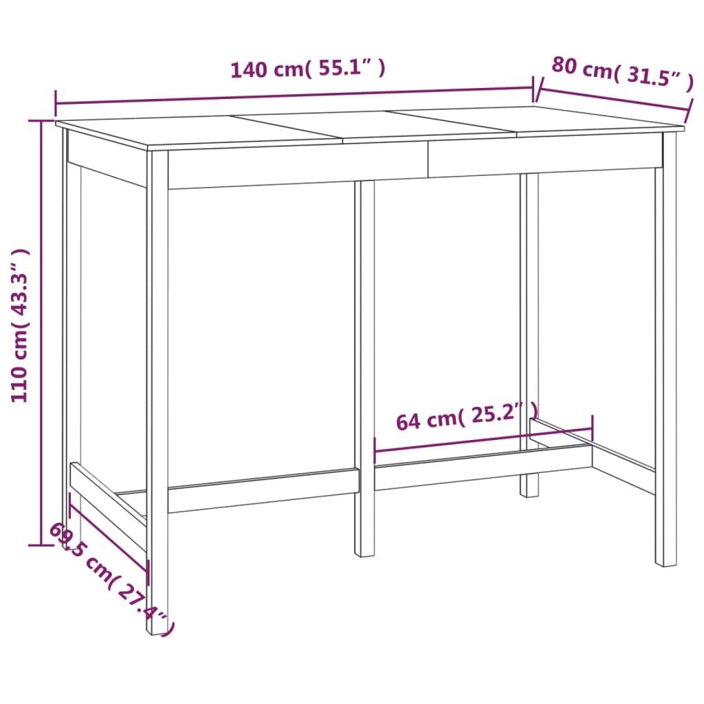 Bāra galds vidaXL (140x80x110 cm), pelēks cena un informācija | Virtuves galdi, ēdamgaldi | 220.lv