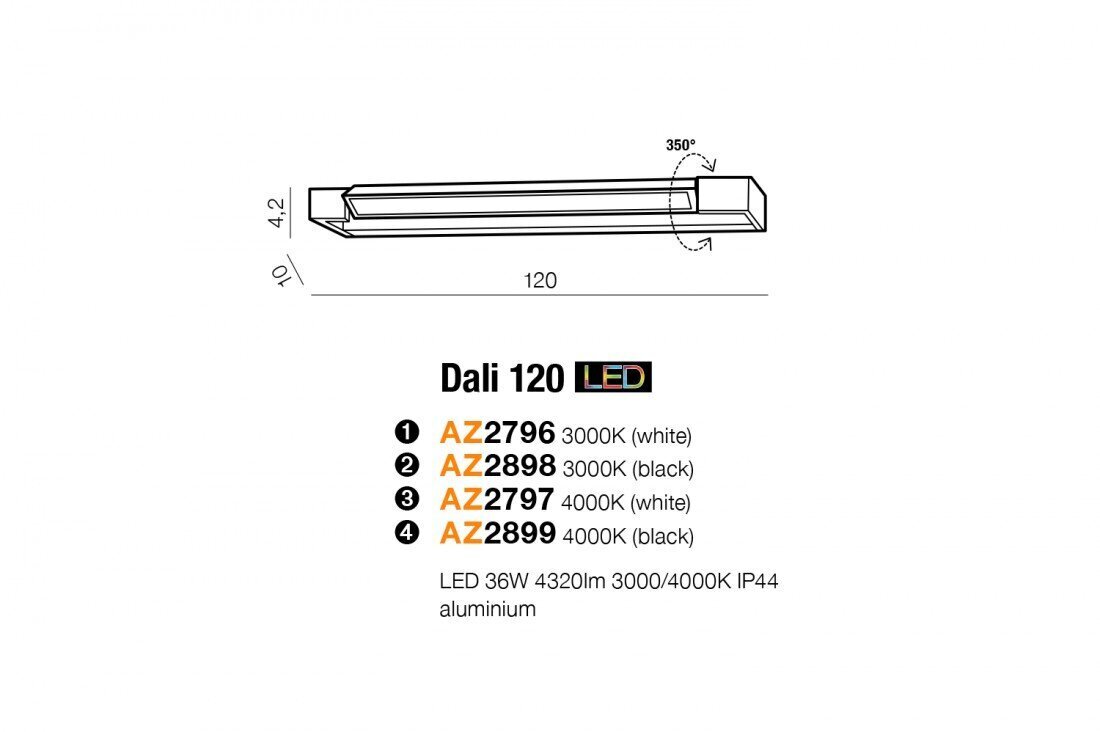 Sienas vannas istabas lampa AZzardo Dali AZ2797 cena un informācija | Sienas lampas | 220.lv