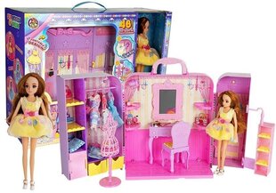 Rotaļu leļļu komplekts meitenēm Lean Tys Garderobes telpa ar gaismu un spoguli, rozā krāsā cena un informācija | Rotaļlietas meitenēm | 220.lv