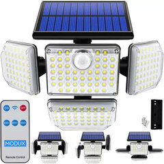 LED saules āra apgaismojums 4x ar saules bateriju, kustības sensoru un tālvadības pulti cena un informācija | Āra apgaismojums | 220.lv