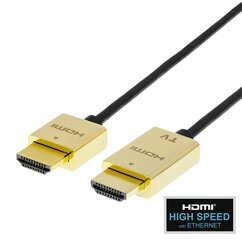 Deltaco PRIME ULTRA-THIN HDMI CABLE, TYPE A, 4K, ULTRA HD , GOLD PLATED, 5M BLACK / GOLD / HDMI-1045-K cena un informācija | Kabeļi un vadi | 220.lv