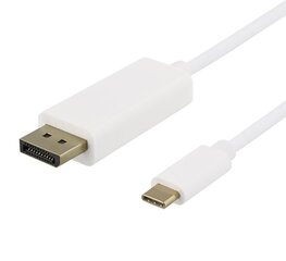 USB-C - DisplayPort kabelis Deltaco 4K UHD, apzeltīti savienotāji, 2m, balts / USBC-DP201-K / 00140016 cena un informācija | Kabeļi un vadi | 220.lv