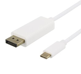 USB-C - кабель DisplayPort Deltaco 4K UHD, позолоченные разъемы, 1 м, белый/USBC-DP101-K/00140013 цена и информация | Кабели и провода | 220.lv