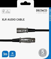 XLR audio kabelis DELTACO 3-pin male - 3-pin female, 26 AWG, 3m, melns / XLR-1030-K / 00160003 цена и информация | Кабели и провода | 220.lv