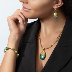 Lampglas Eleganta sieviešu kaklarota Green Sea World ar Lampglas pērli ar 24 karātu zeltu un aventurīnu NP26 цена и информация | Украшения на шею | 220.lv