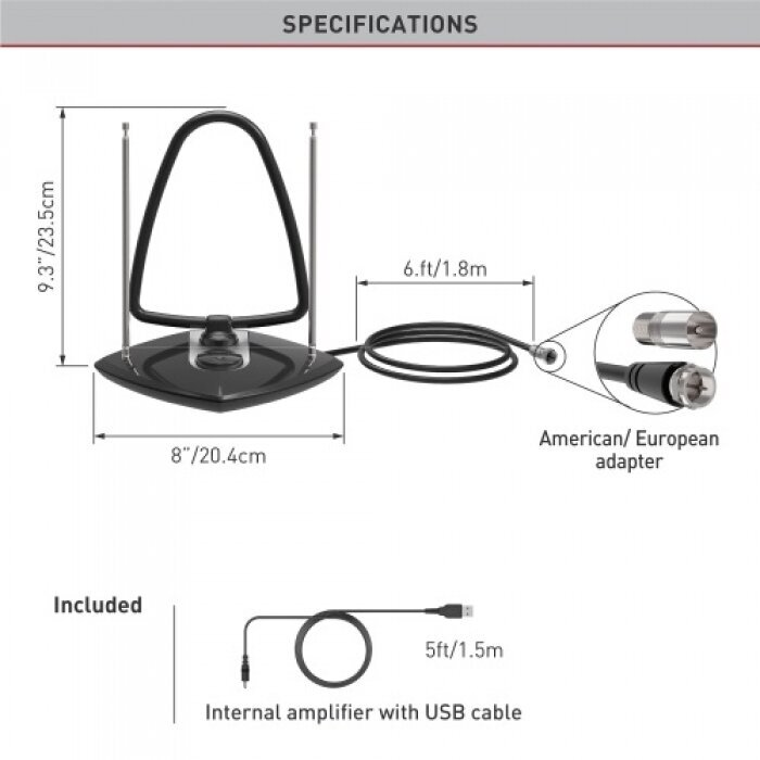 Iekštelpu TV antena Barkan AB60A цена и информация | Antenas un piederumi | 220.lv