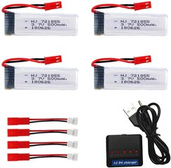 4 gabali uzlādējams Lipo akumulators (3.7V 500mAh) RC kvadrikoptera droniem UDI U817 U817C U817A U817A U818A WLtoys V959 V969 V979 V989 V999 V929 V949 V212 V222 RC + lādētājs cena un informācija | Smart ierīces un piederumi | 220.lv