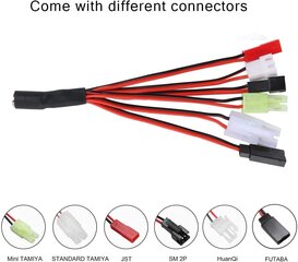 Daudzfunkcionāls NIMH/NICD 2-10s 2.4-12V akumulatora kabelis Rc automašīnai, laivai, Rc dronam Softair, ar 5 spailēm (Tamiya Standard/Mini Tamiya/SM 2P/JST/HuanQi) цена и информация | Smart устройства и аксессуары | 220.lv