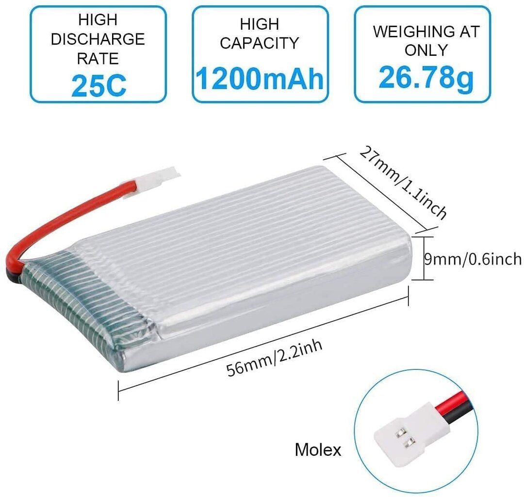 4 gabali uzlādējams Lipo akumulators (3.7v, 1200mAh Lipo) Syma X5SC X5SW kvadrikoptera droniem cena un informācija | Smart ierīces un piederumi | 220.lv