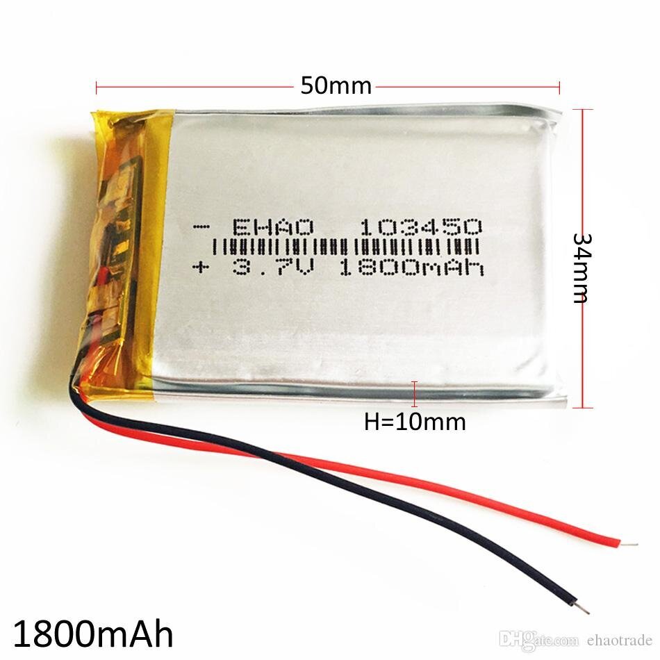 1 gab. uzlādējams lipo akumulators 103450 (3,7 V, 1800 mAh Lipo) Bluetooth austiņām, viedpulksteņiem, kases aparātiem, medicīnas instrumentiem un citām portatīvajām ierīcēm cena un informācija | Akumulatori | 220.lv