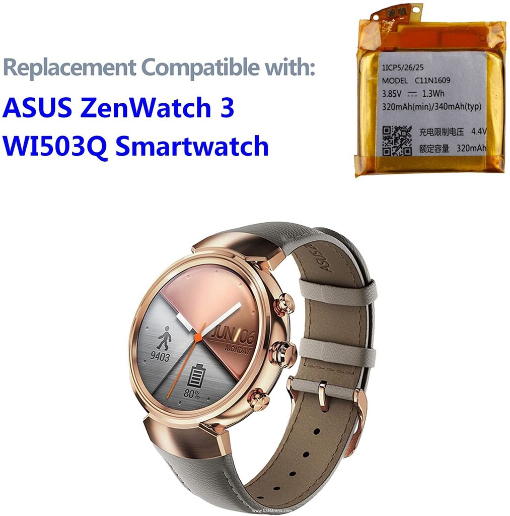 Rezerves akumulators, kas saderīgs ar ASUS ZenWatch 3 (WI503Q) C11N1609 viedpulksteni ar instrumentu komplektu цена и информация | Smart ierīces un piederumi | 220.lv