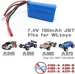 2 gabali Lipo uzlādējamie akumulatori (7.4V 1100mAh) automašīnas dronam Wltoys A949 A959 A969 A979 V912 V913 V262 L959 T23 T55 F45 cena un informācija | Smart ierīces un piederumi | 220.lv