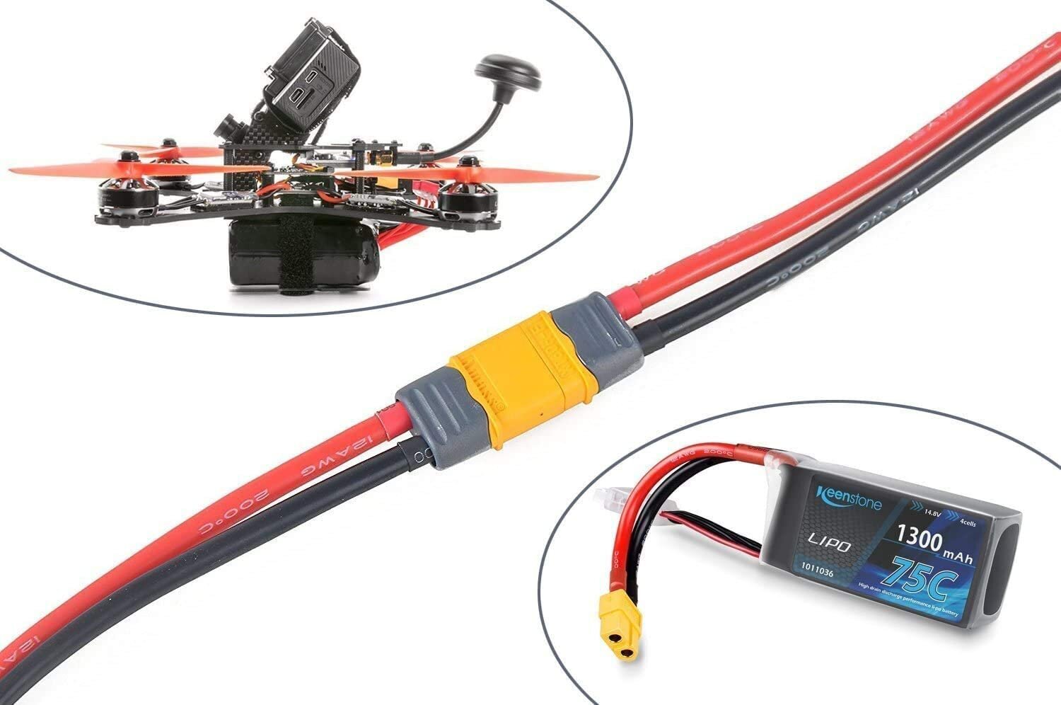 2 pāri XT60 sieviešu savienotājs ar 150mm 12AWG silikona kabeļa korpusa savienotāju Lipo akumulatora FPV dronam cena un informācija | Smart ierīces un piederumi | 220.lv