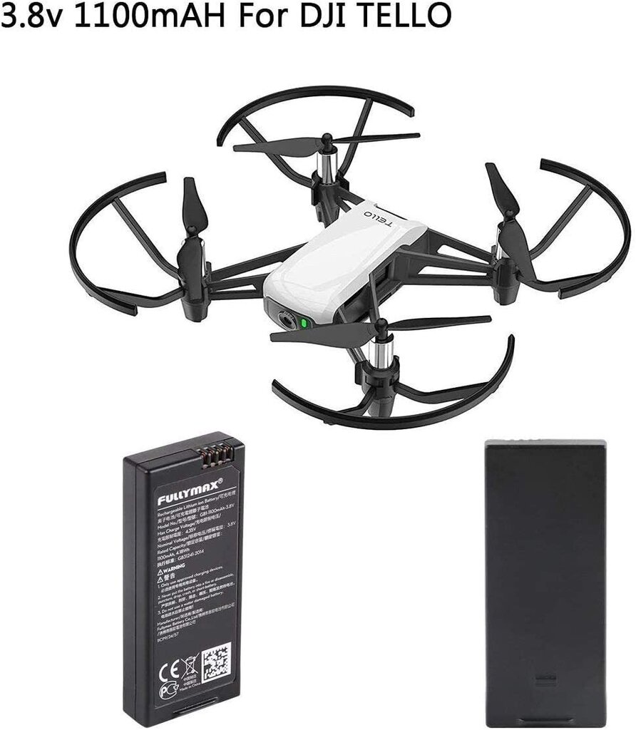 2 gabali DJI Tello akumulators 3,8 V, 1100 mAh lidojuma akumulators mini dronam, uzlādējams litija jonu drons, viegli uzstādāms, portatīvs, melns цена и информация | Smart ierīces un piederumi | 220.lv